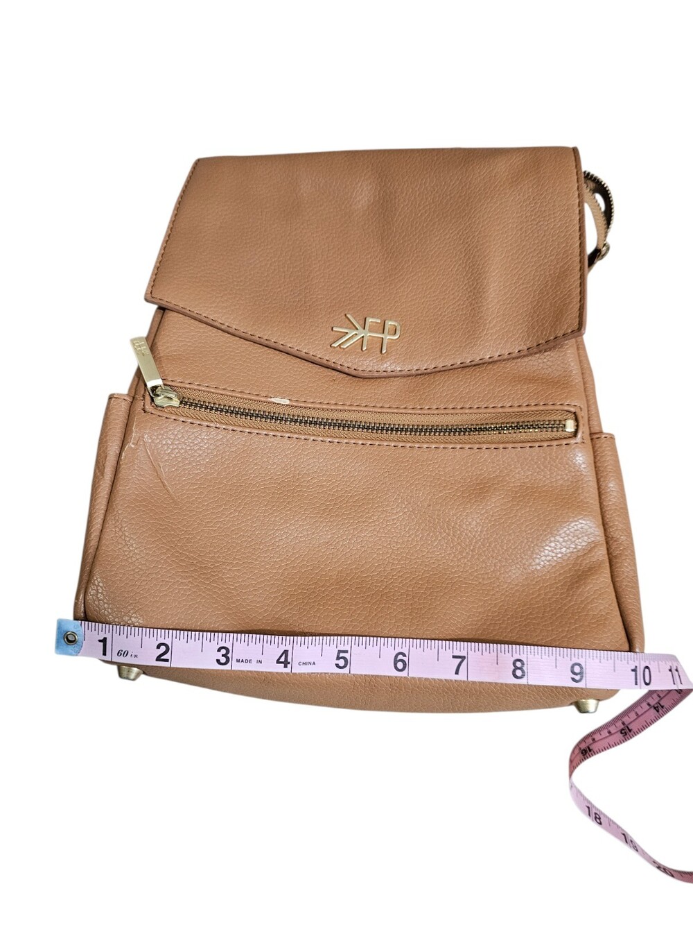 Freshly Picked Camel Pebbled Leather Mini Backpack Gold Hardware Designer - Picture 9 of 10
